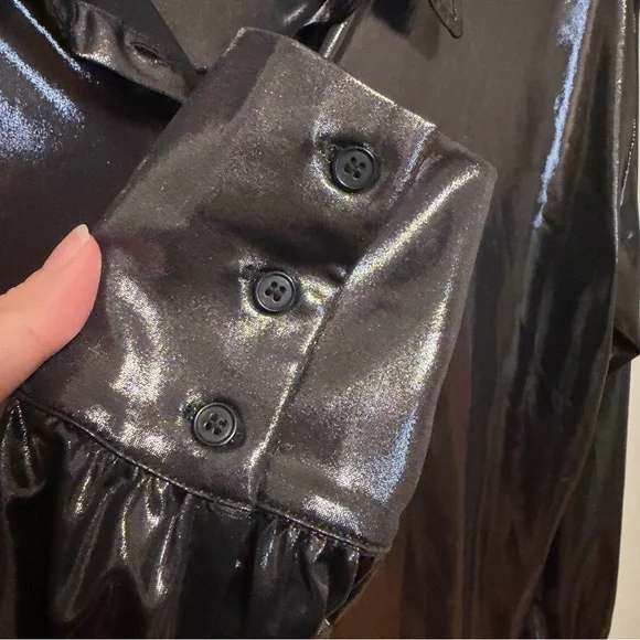 By Anthropologie Metallic Gunmetal Blouse - XS - Picture 6 of 9